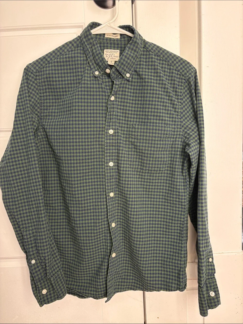 J. Crew Green and Navy Gingham Button-Down Shirt